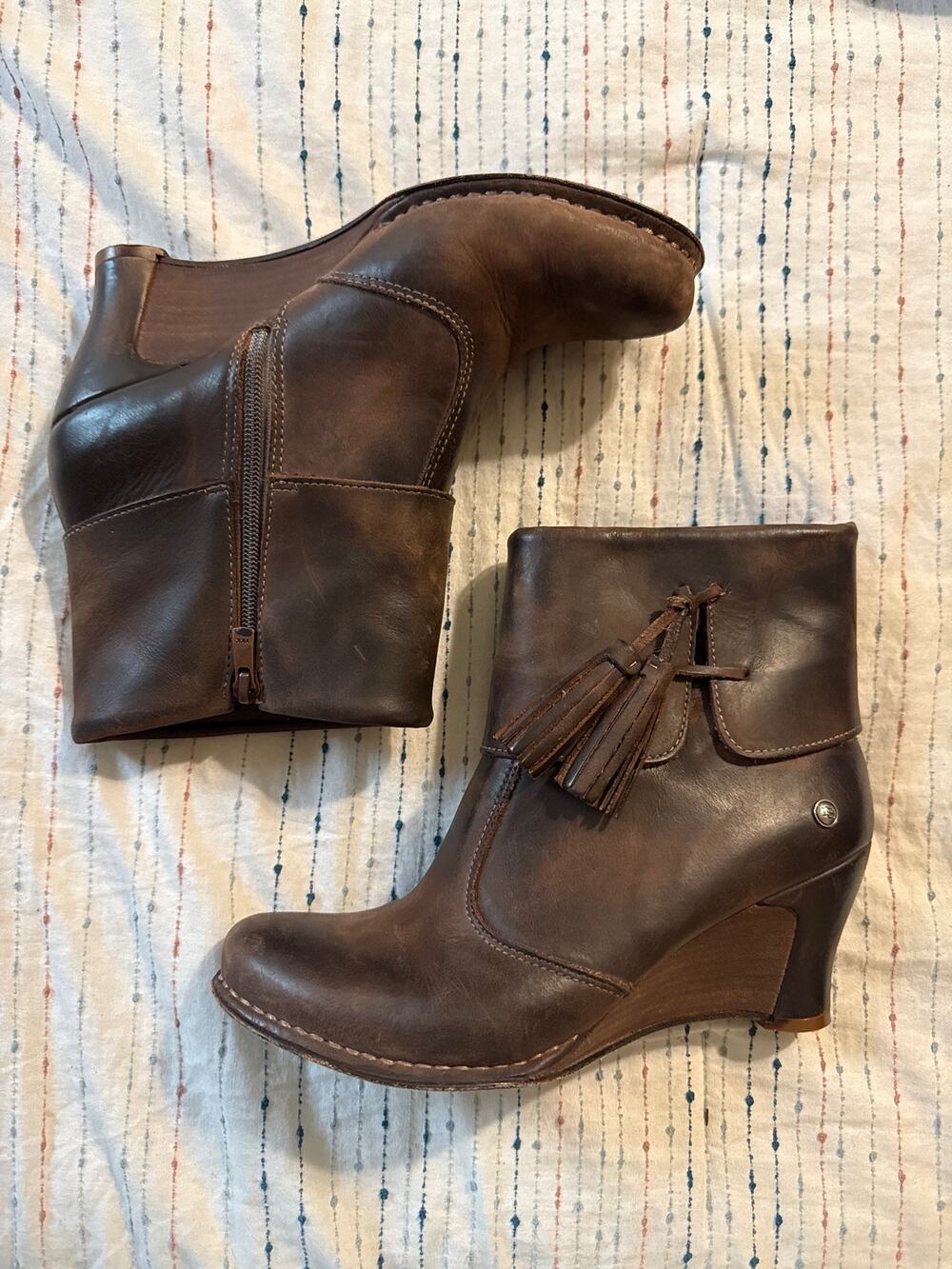 Neosens Silvia Brown Leather Wedge Ankle Boots Women’s Size 40 US 8.5/9